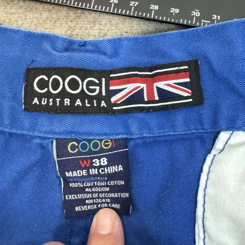 Coogi Australia Cargo Shorts Blue Drawstring Embroidered Hip Hop Y2K Men 38